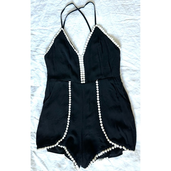 Tea & Cup Black & White Pom Pom Romper - Picture 2 of 7